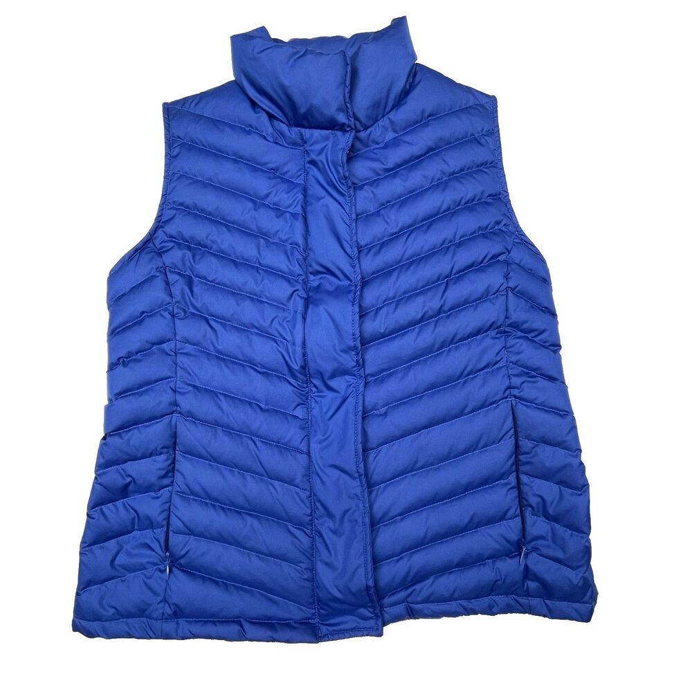 Talbots Puffer Vest  Blue with Green Lining Down Filled Quilted Women's Size M